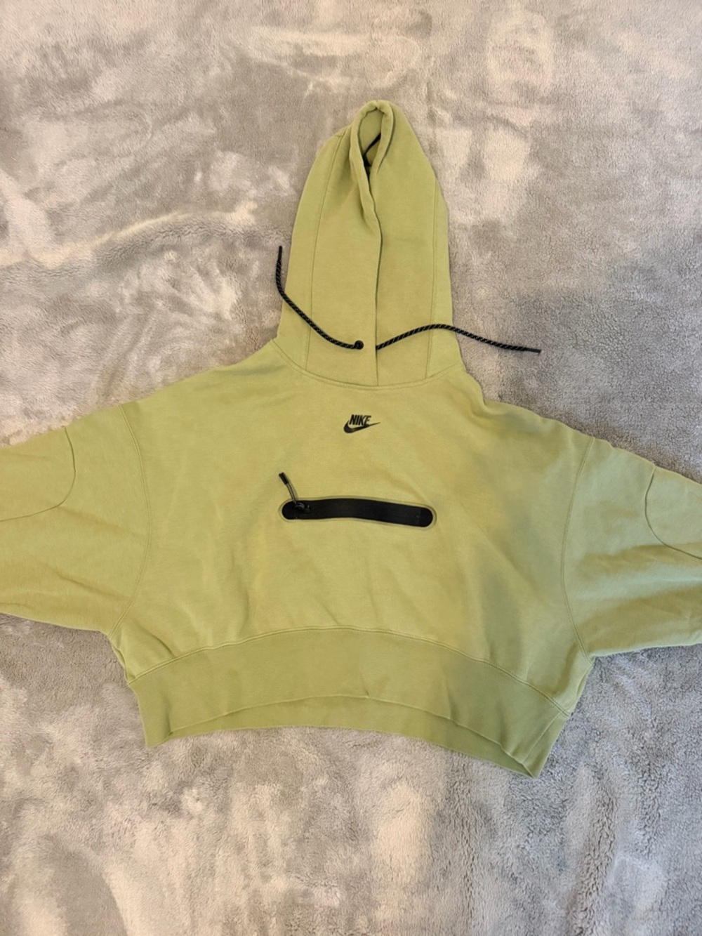 Nike Women's Olive Green Cropped Hoodie with Front Zip Pocket